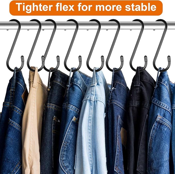 10 Pack 6 Inch Heavy Duty S Hooks, Vinyl Coated Large S Hook for Hanging Plants, Non Slip Black S Shaped Hanging Hooks for Closet, Jeans, Bags, Pot Pans, Wire Shelf Rack, Bird Feeders, Garage, Tools