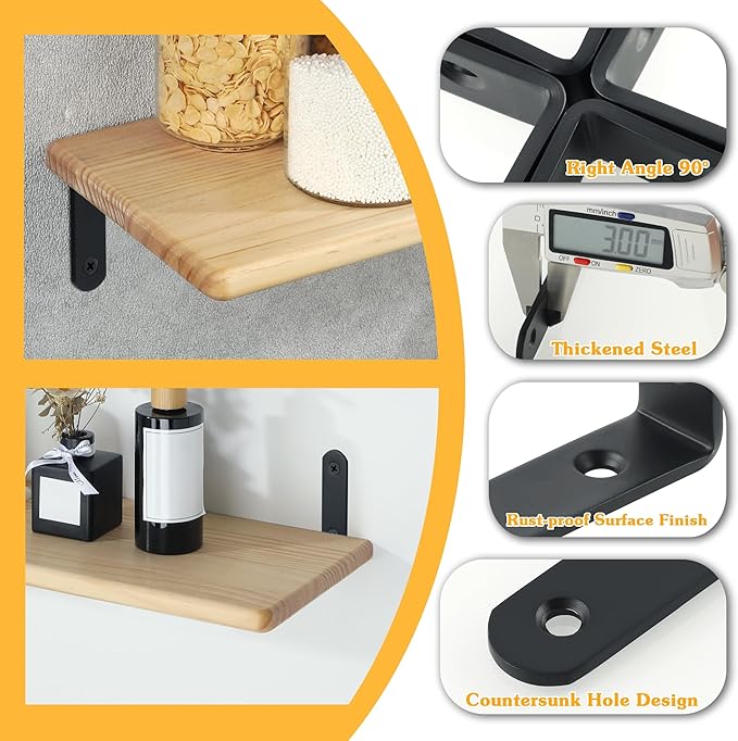 Alise Floating Shelf Brackets,Black Bracket for Shelves Heavy Duty L Bracket Corner Brace,Joint Angle Brace for Wood,6x4 Inch(Pack of 4)