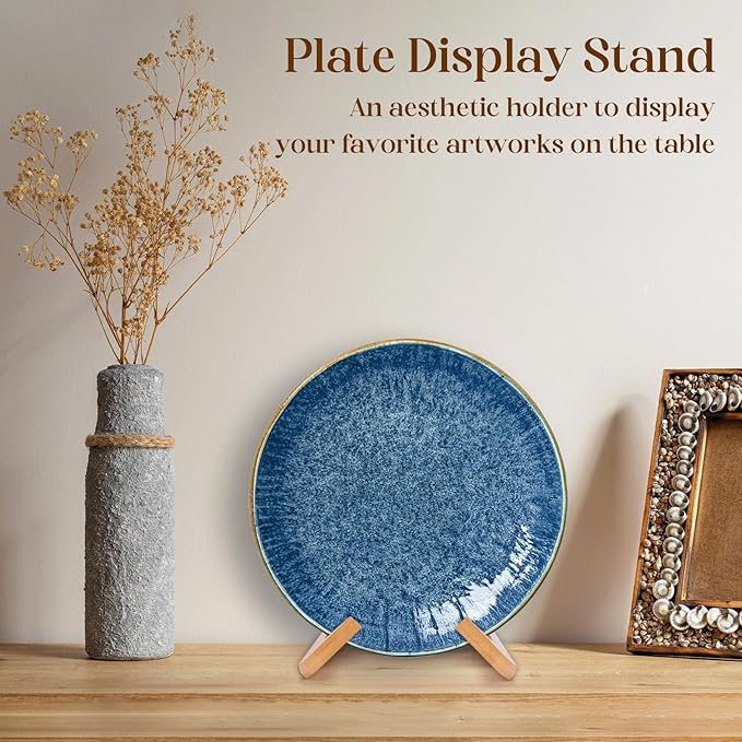 XKDOUS 2 Pack Plate Holders for Displaying 6.5 Inch Decorative Plate Display Stand Heavy Duty Bamboo Picture Frame Stands Cook Book Holder for Kitchen