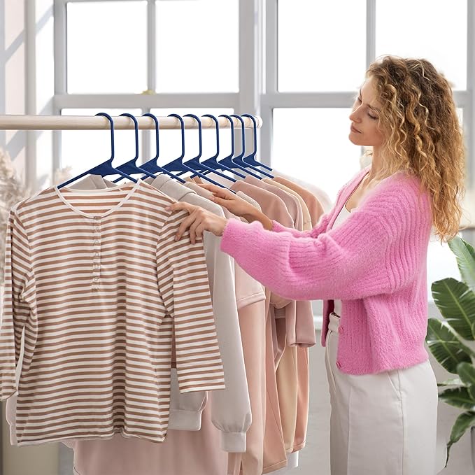 Plastic Hangers 50 Pack Navy - Clothes Hangers - Makes The Perfect Coat Hanger and General Space Saving Hangers for Closet and New Apartment Essentials - Percheros Ganchos para Colgar Ropa Hangars