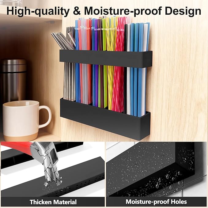 9.5” Large Acrylic Straw Holder for Cabinet Door, Reusable Adjustable Two-Part Straws Organizer with Ultra Sticky Adhesive Strips, 2026 Straw Storage for Kitchen Cupboard