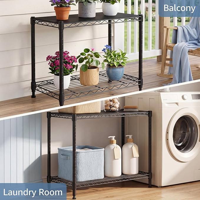 DUMOS 2-Tier Metal Wire Storage Shelves, Adjustable Standing Storage Rack Shelf, Heavy Duty Steel Shelving Unit Organizers for Kitchen Bathroom Pantry Garage, 23.3" W×13.4" D×22.1" H, Black