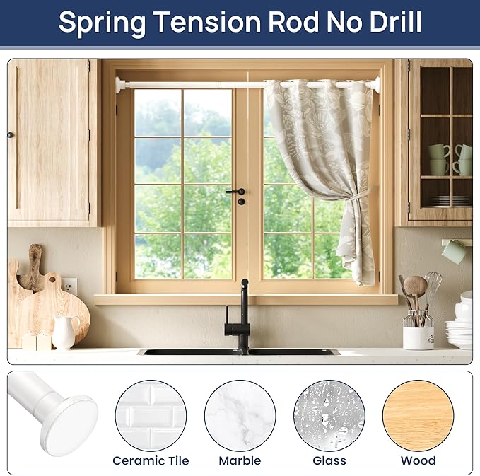 ENJOYBASICS Shower Curtain Rod 30 to 52 Inches, Stainless Steel Adjustable Spring Tension Rods No Drill for Bathroom, Closet, Window, Room Divider, Never Rust, Non Slip, White