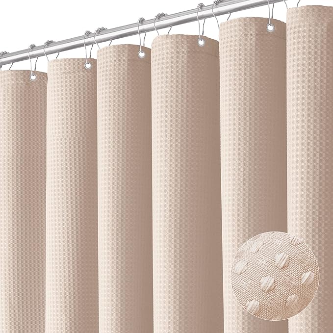 Dynamene Stall Fabric Shower Curtain - 36x72 Waffle Weave Weighted Cloth Shower Curtains for Bathroom, Neutral Heavy Duty Hotel Spa Luxury Bath Curtain Set with 6 Plastic Hooks, Rose