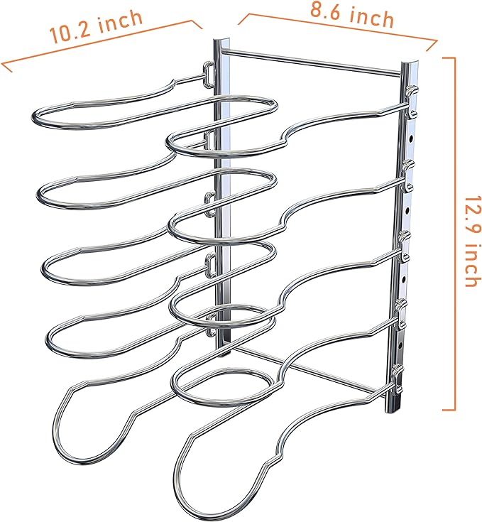 CAXXA Heavy Duty Pan Rack, Pot Lid Rack, Kitchen Cabinet Pantry Cookware Organizer Rack Holder with 5 Adjustable Dividers, Chrome (Pack of 2)