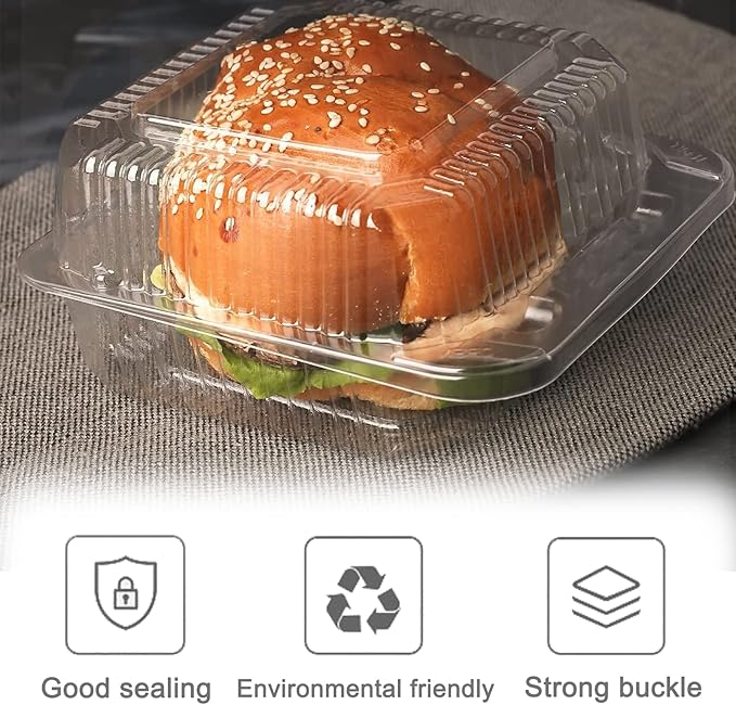 100 Pack Clear Plastic Square Hinged Food Container,Disposable Plastic To Go Containers with Clear Lids,Cake Slice Containers Clamshell Takeout Tray for Pastry,Salad,Dessert(5.1"x 4.7"x 2.8")