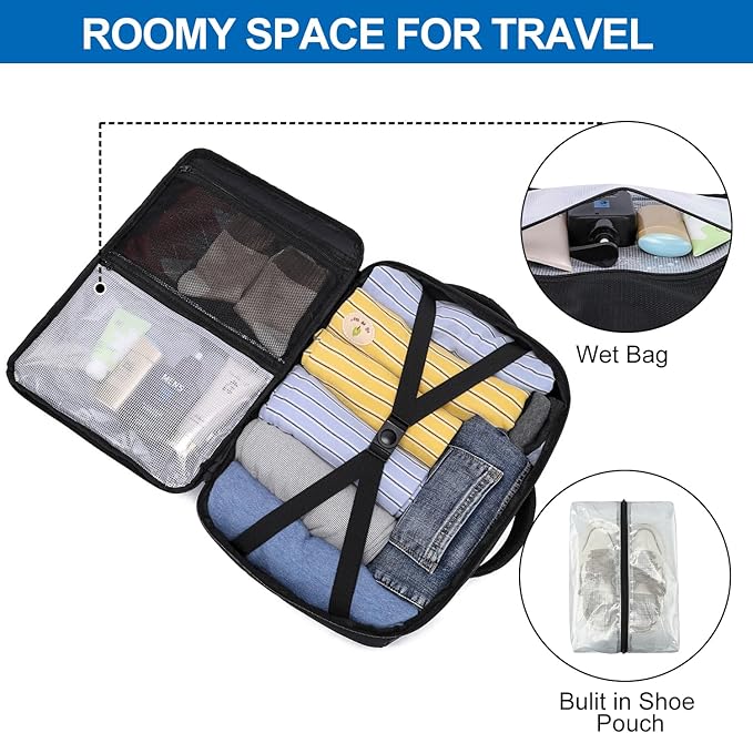 Travel Backpack for Men,Airplane Approved Carry On Backpack Suitcase with Shoe Pouch, Luggage Bag TSA 15.6inch Laptop Mochila Flight Approved Personal Item Travel Bag Bookbag Travel Essentials,Black