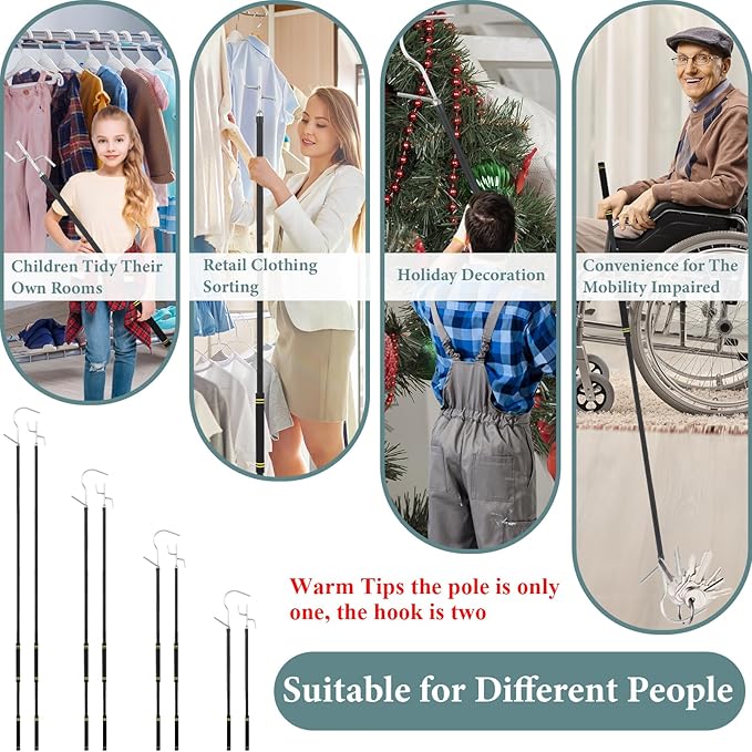 Clothes Hook Pole Heavy Duty,32 to 80In Retail Clothing Hook Pole Long Handle with 2 Hooks Hanging Birdfeeder Frosted Tube Extension Pole to Reach High Hangers for Turck (Black Tube)