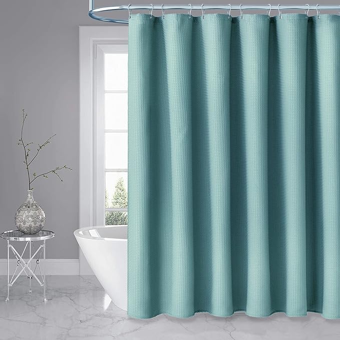 Dynamene Stall Fabric Shower Curtain - 36x72 Waffle Weave Weighted Cloth Shower Curtains for Bathroom, Neutral Heavy Duty Hotel Spa Luxury Bath Curtain Set with 6 Plastic Hooks,Teal