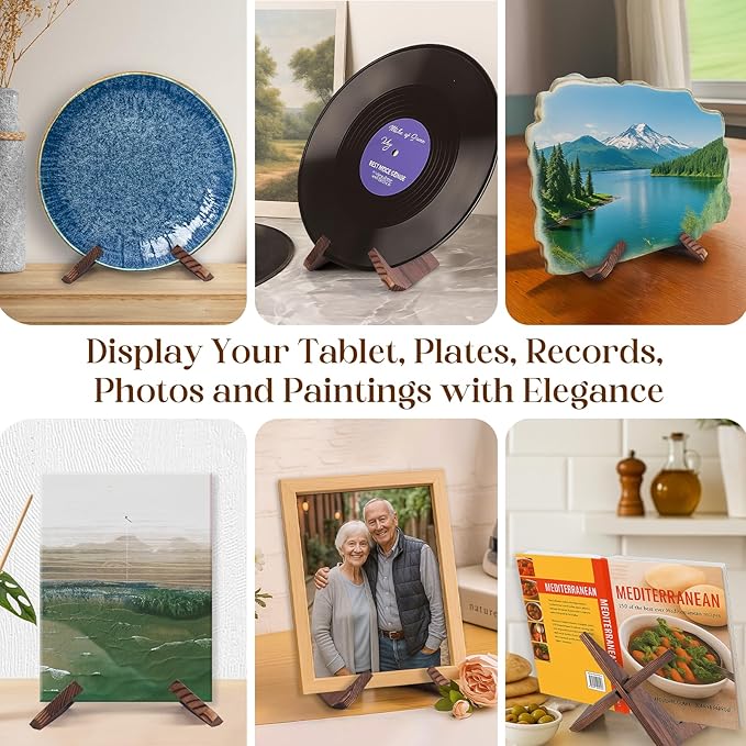XKDOUS 2 Pack Plate Stand for Display, 6.5 Inch Wood Plate Display Holders, Picture Frame Holder, Cookbook Stand Recipe Book Holder for Book, Plate, Photo, Decorative Table Top Easels