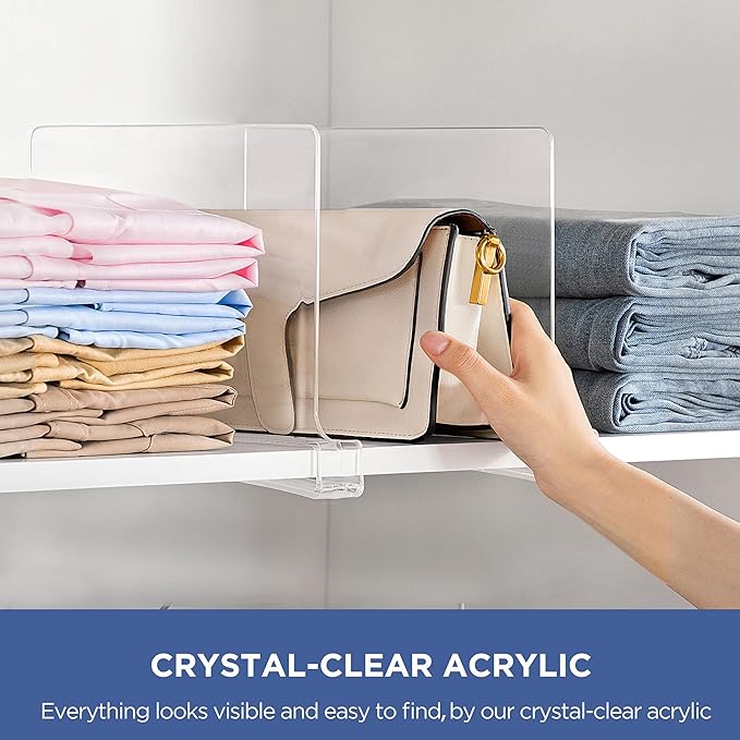 12 Pack 12 Inches [Extra Tall Version] Clear Shelf Dividers for Organization, Acrylic Closet Shelf Vertical Shelves Organizer for Bedroom, Kitchen and Office