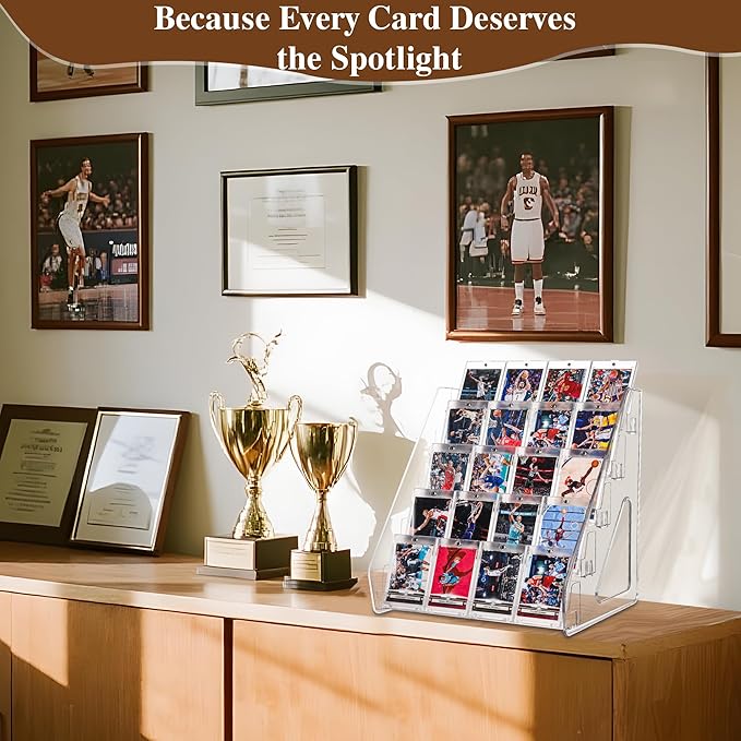 CELSOL 2 Pack Elevated 5 Tier Clear Acrylic Card Display Stand for Trading Cards, Sports Cards, Greeting Cards, Stickers – Slanted Holder for PSA Slabs, Vendors, Collectors & Retail (5 Tier 2 Pack)