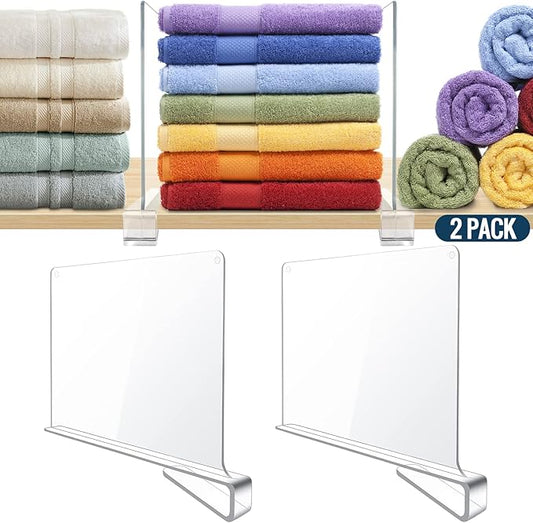 2 Pack Clear Acrylic Shelf Dividers for Closet Shelf Organizer of Bedroom Kitchen Office Bathroom Organizer for Clothes Books and Handbags