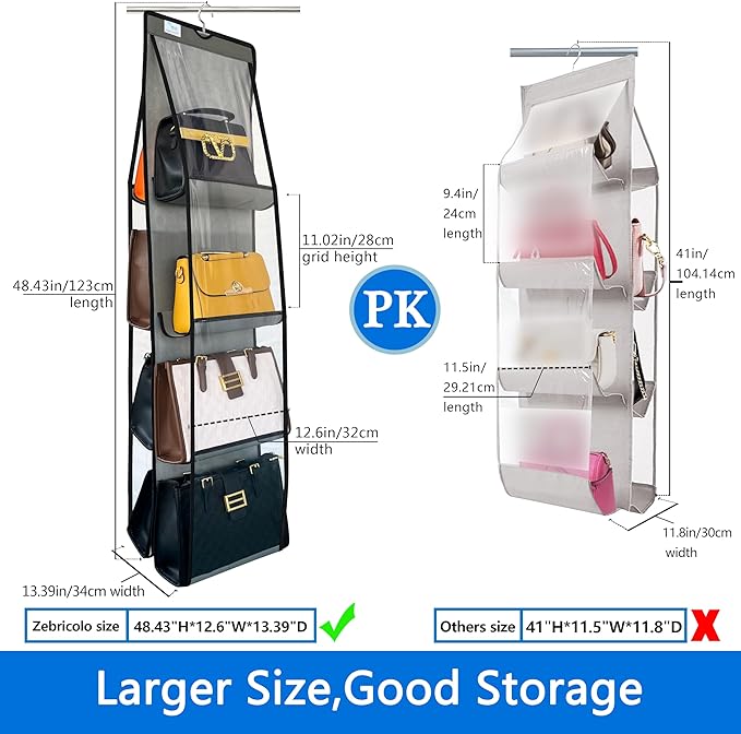 Purse Organizer for Closet 2 Pack, Over the Door Purse Storage with Heavy Duty Metal Hooks, Wall Mounted Handbag Storage Holds up to 16 Bags - Bag Rack for Closet, Door
