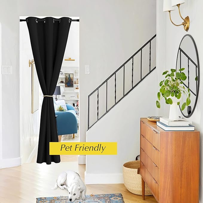 NICETOWN Door Curtain for Doorways, Blackout Privacy Doorway Curtains for Bedroom Closet Door, 80 inches Long Temporay Door Cover Portable Curtains for Hallway, 42 inches Wide, Black, 1 Panel