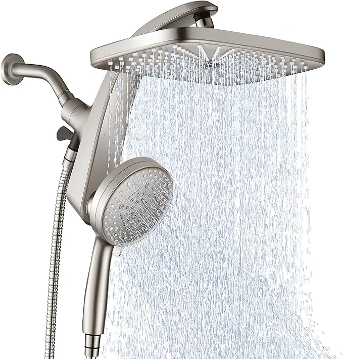 BOZYBO Rain Shower Head with Handheld: High Pressure Shower Heads with Handheld Spray Combo, 12" Rainfall Shower Head and 9 Sprays Hand Showerheads with Magnetic Docking and Power Jets, Nickel 2.5GPM