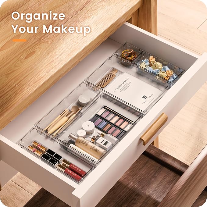 【28pcs】 【5size】 Drawer Organizer, Makeup organizer, 【Holds 177 Items】 Bathroom Organizers and Storage, Plastic Desk Organizer Divider, Organizer Bins(5size)(Transparent) A-LuGei