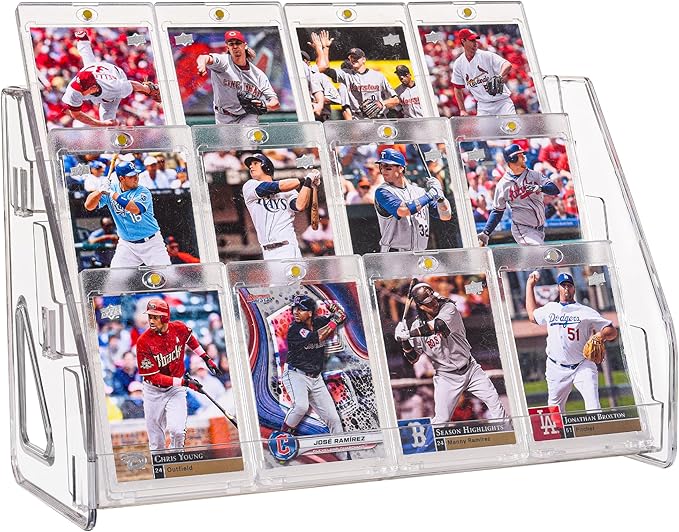 CELSOL 2 Pack Elevated 3 Tier Clear Acrylic Card Display Stand for Trading Cards, Sports Cards, Greeting Cards, Stickers – Slanted Holder for PSA Slabs, Vendors, Collectors & Retail (3 Tier 2 Pack)