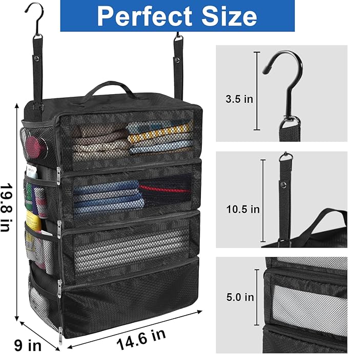 Olosar Suitcase Organizer, Travel Luggage Organizer Portable Hanging Travel Shelves Collapsible Hanging Packing Cubes for Carry on Suitcase