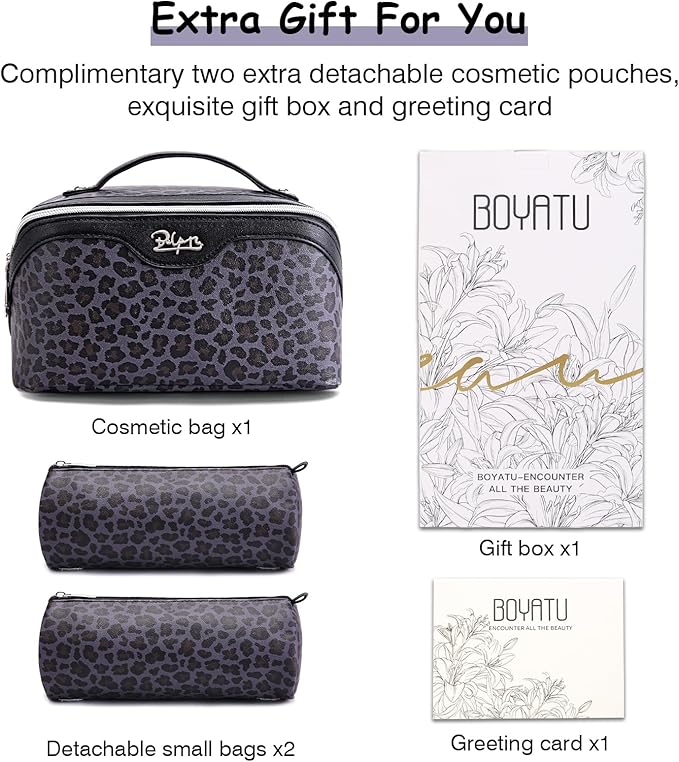 Travel Makeup Bags Organizer for Women: 3 Pcs Set Cosmetic Bag - Large Make up Bag with Compartments - Flat Open Waterproof Leather Toiletry Bags for Skincare, Brushes & Travel Essentials - Purple
