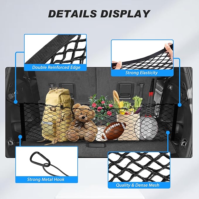 Karltys Cargo Net for Jeep Grand Cherokee L 2021-2026 Trunk Net | Envelope Style Elastic Mesh Net | Heavy Duty Metal Hooks | Jeep Grand Cherokee L Accessories