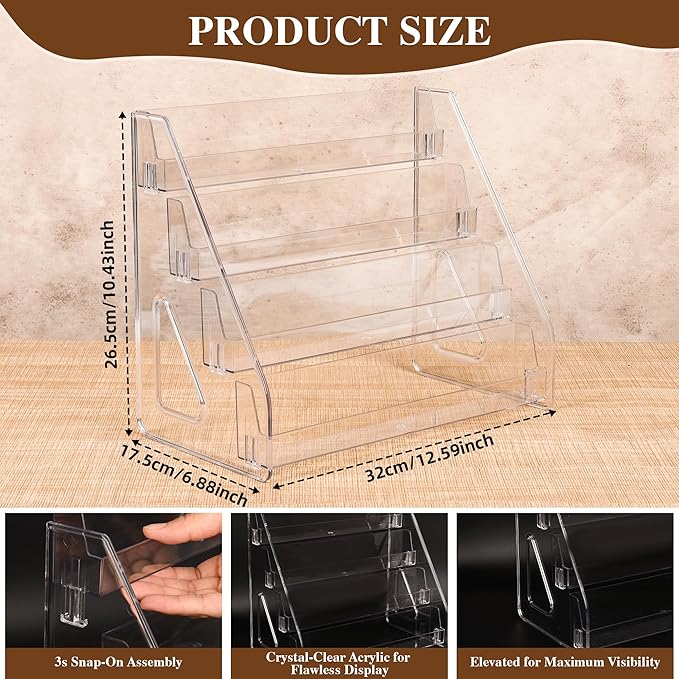 CELSOL Elevated 4 Tier Clear Acrylic Card Display Stand for Trading Cards, Sports Cards, Greeting Cards, Stickers – Slanted Holder for PSA Slabs, Vendors, Collectors & Retail (4 Tier 1 Pack)