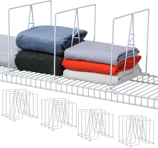 Wire Shelf Dividers - White Closet Organization & Storage Organizer - No Tool Shelf Divider for Wire Shelves - Metal Shelf Accessories – for 12“ Deep Wire Shelves – Tall 12” Height – 20 Pack