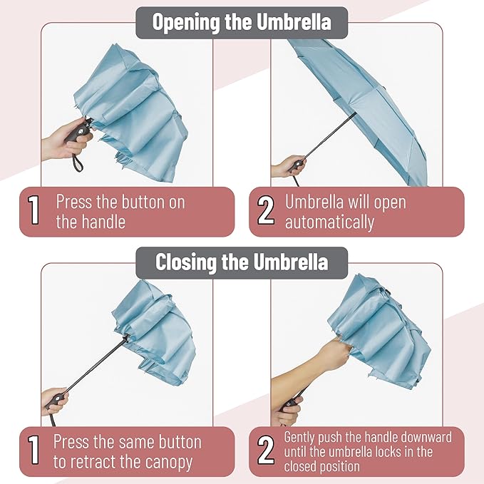 Mr. Pen- Windproof Travel Umbrella, Small Water-Resistant Automatic Folding Umbrella for Rain and Sun, Light, Compact and Portable for Women & Men, Fits Car & Backpack