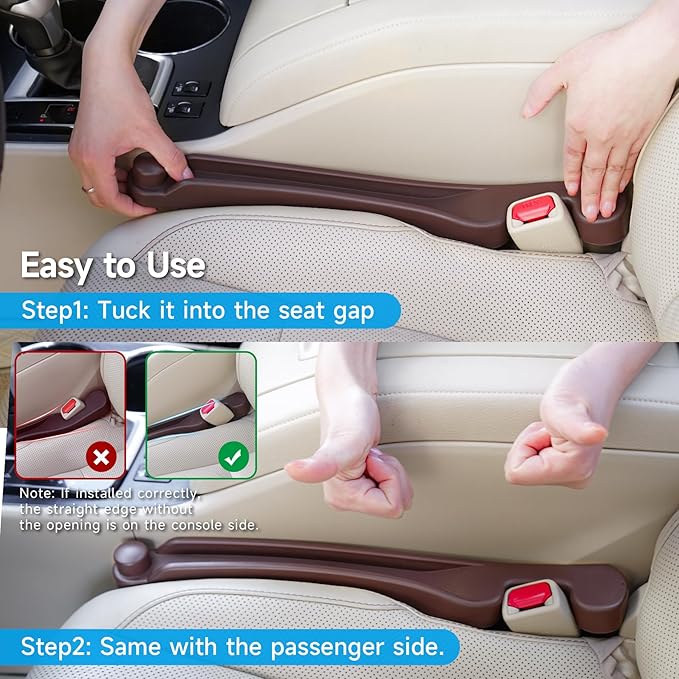 Car Seat Gap Filler 2 Pack Soft Foam Multifunctional Seat Side Gap Filler with Organizer & Hook Function, 3in1 Gap Stopper Universal Fit Car SUV Truck Fill The Gap Between Seat & Console (Espr Brown)