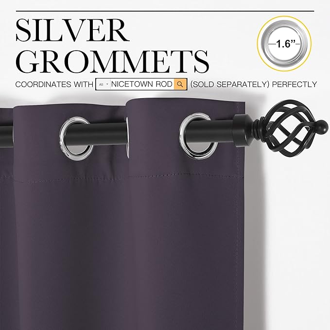 NICETOWN Blackout Wide Blinds for Sliding Door, Greyish Purple, W70 x L72, 1 Panel, Insulated Noise Reduction Drapes, Privacy Vertical Curtain for Living Room&Bedroom