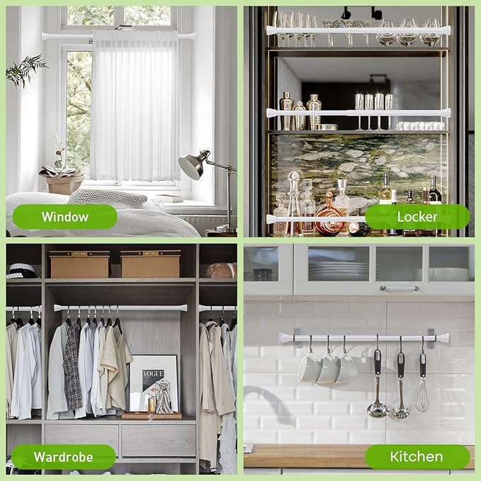 Tension Curtain Rod 2Pack Tension Rods 16 to 26 inch Adjustable Curtain Rod Small Expandable Spring Curtain Rod Pressure Rods For Closet, Door, Kitchen