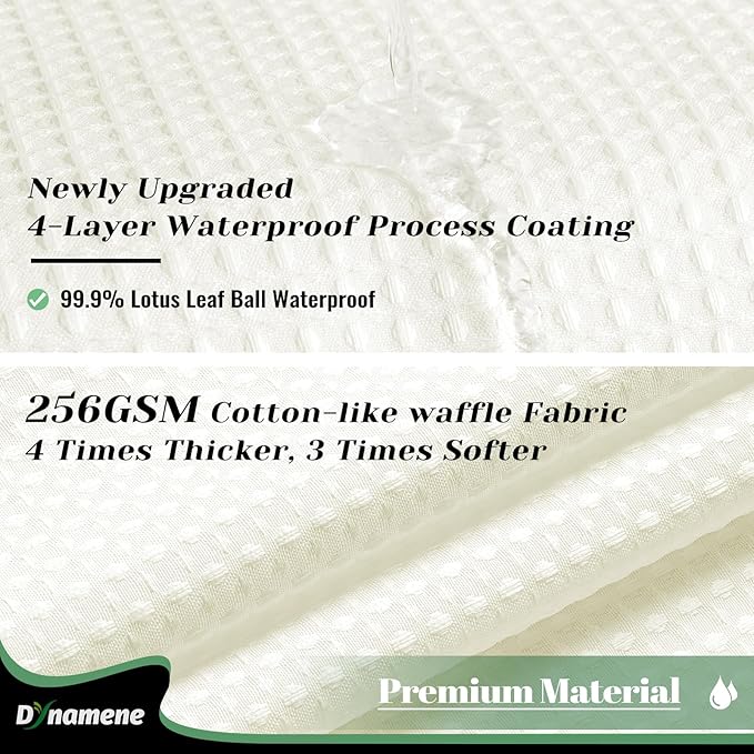Dynamene Fabric Shower Curtain with Snap in Liner, Cream Waffle Hotel Shower Curtains for Bathroom, Washable Waterproof Cloth Shower Curtain Liner Set with Plastic Hook, Mesh Top Window, 72x72, Cream