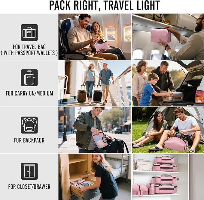 Veken 8 Set Packing Cubes for Travel Essentials, Suitcase Organizer Bags in 4 Sizes, Carry-On Luggage Accessories with Large Laundry & Shoes Bag, Must-Have for Airplane, Road Trip & Camping