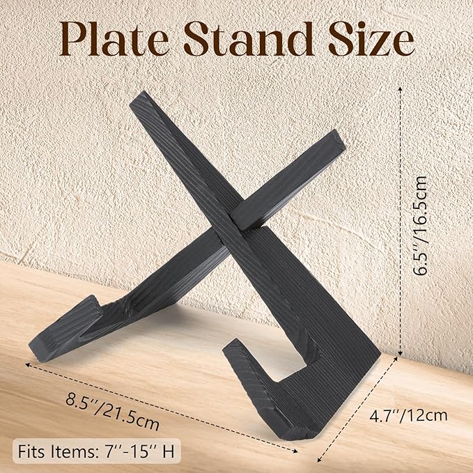 XKDOUS 2 Pack Black Plate Stands for Display 6.5 Inch Wooden Cookbook Holder Stand Decorative Picture Frame Plate Display Stand Recipe Book Holders for Kitchen Counter