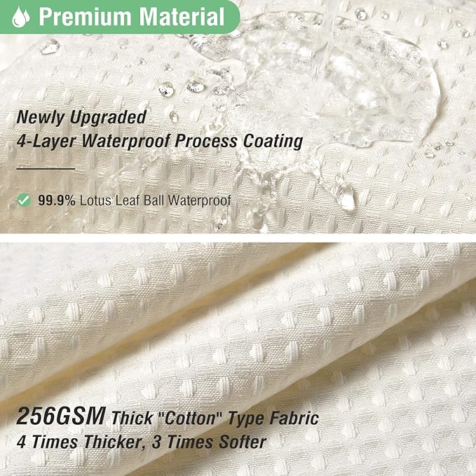 Dynamene Stall Fabric Shower Curtain - 54 inch Wide Waffle Weave Weighted Thick Cloth Shower Curtains for Bathroom, Heavy Duty Hotel Spa Luxury Bath Curtain Set with 10 Hooks, 54x72, Cream/Ivory