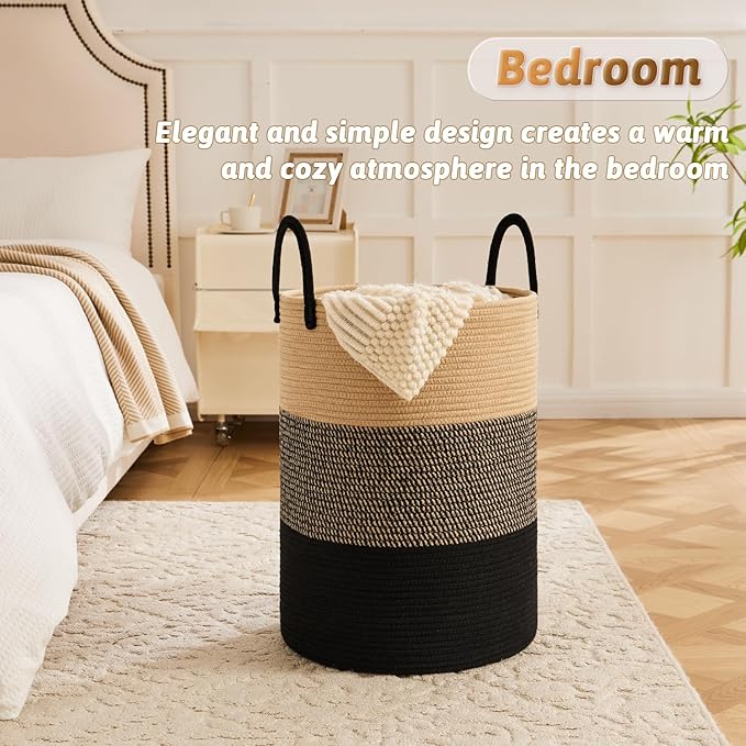 Artfeel Laundry Basket,Woven Cotton Rope Laundry Hamper,60L for Decorative Storage of Dirty Clothes,Toys and Blankets in Bathroom,Bedroom and Living Room