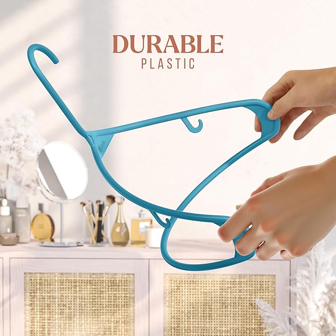 Plastic Hangers 50 Pack Blue - Clothes Hangers - Makes The Perfect Coat Hanger and General Space Saving Hangers for Closet and New Apartment Essentials - Percheros Ganchos para Colgar Ropa Hangars