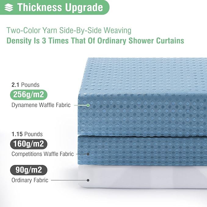 Dynamene Long Fabric Shower Curtain - 78 inch Long Waffle Weave Weighted Cloth Shower Curtains for Bathroom, Heavy Duty Hotel Spa Luxury Bath Curtain Set with 12 Plastic Hooks,72x78, Moonlight Blue
