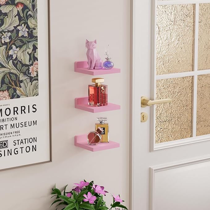 QsQueen Small Floating Shelves Mini Shelves Hanging Display 5 Inch Wall Shelf for Bathroom Livingroom Bedroom,3 Pack, with 2 Types of Installation, Great for Room Decor