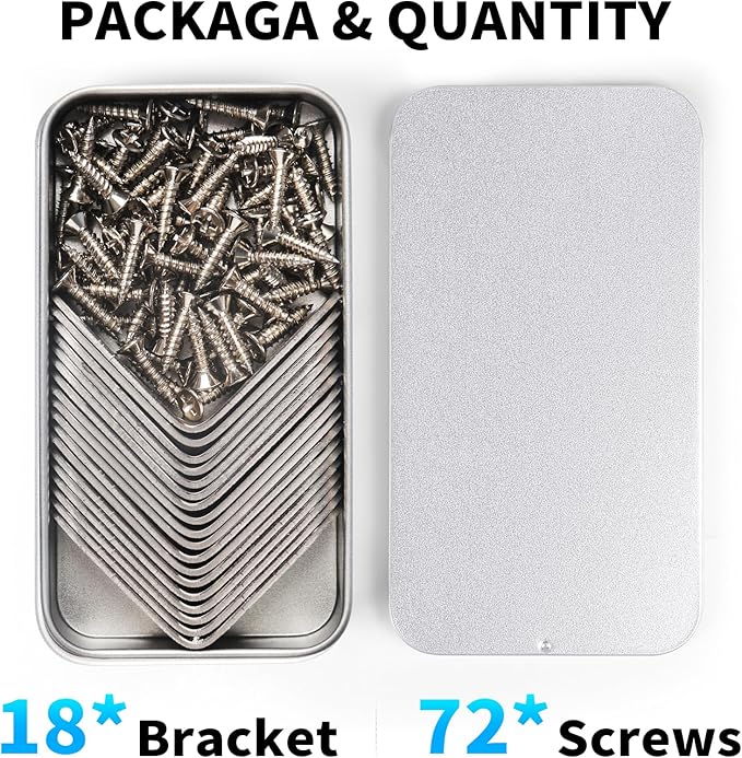 FATLODA 18PCS L Bracket & Corner Brace, Stainless Steel Right Angle Brackets for Shelves & Furniture with 72 Screws (40mmx40mm)