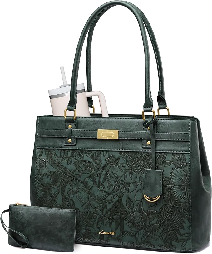 LOVEVOOK Laptop Tote Bag for Women, 17.3 Inch Waterproof Leather Work Computer Bag, Large Business Office Briefcase Shoulder Handbag Purse Gifts for Women