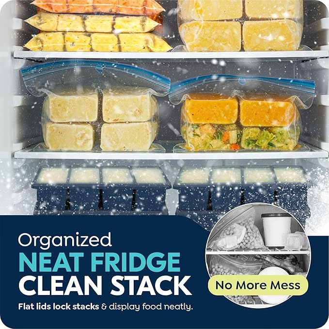 1 cup Silicone Freezer Trays with Lids, Soup Container Style Ice Cube Trays, Easily prepare portioned meals, Great for storing soups, leftovers, sauces and other dishes, Dishwasher, Oven Safe – 2 Pack