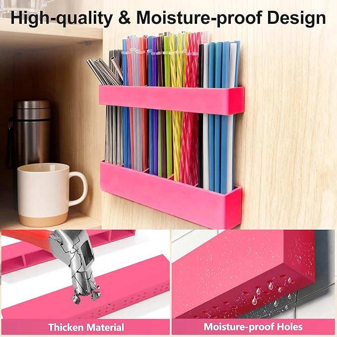 9.5” Large Acrylic Straw Holder for Cabinet Door, Reusable Adjustable Two-Part Straws Organizer with Ultra Sticky Adhesive Strips, 2026 Straw Storage for Kitchen Cupboard