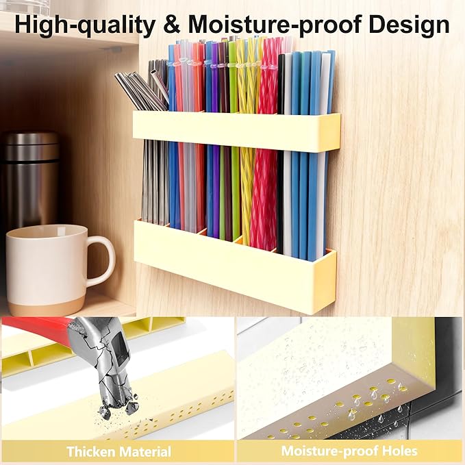 9.5” Large Acrylic Straw Holder for Cabinet Door, Reusable Adjustable Two-Part Straws Organizer with Ultra Sticky Adhesive Strips, 2026 Straw Storage for Kitchen Cupboard