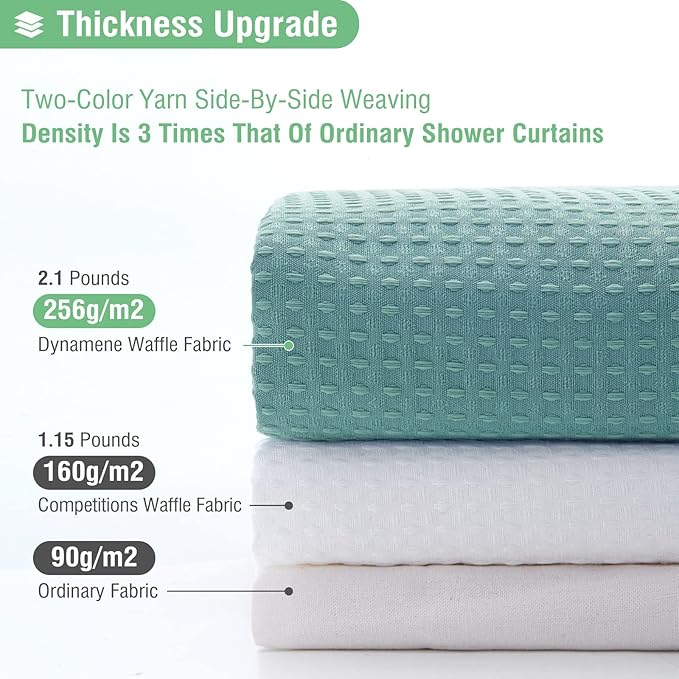 Dynamene Extra Wide Shower Curtain-108 Inch Wide Waffle Weave Weighted Thick Cloth Bathroom Shower Curtain, Neutral Heavy Duty Hotel Bath Curtain Set with 18 Plastic Hooks,108x72, Teal/Turquoise
