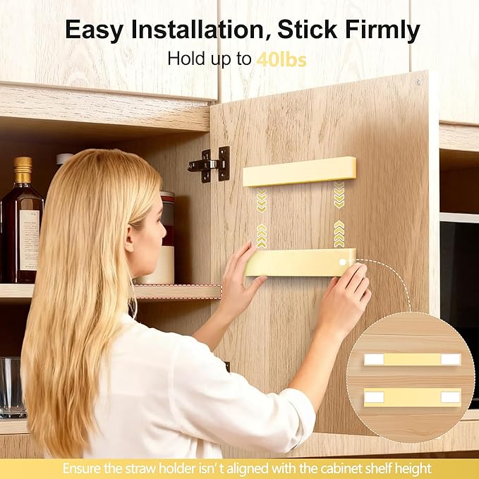 9.5” Large Acrylic Straw Holder for Cabinet Door, Reusable Adjustable Two-Part Straws Organizer with Ultra Sticky Adhesive Strips, 2026 Straw Storage for Kitchen Cupboard