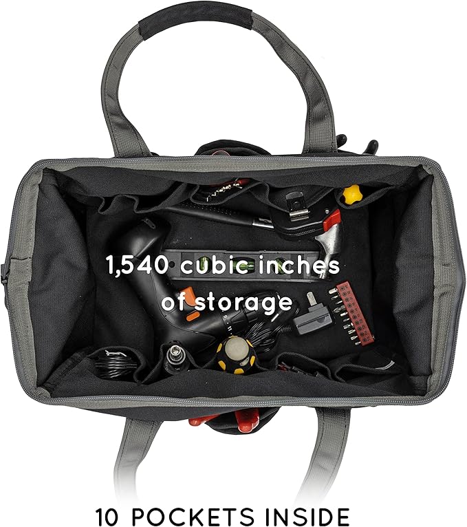 Coreflex 14 inch Wide-Mouth Tool Bag, Gear Bag, Multiple Purpose - for Plumbers, Electricians, Handymen also good for daily use, office use and camping. (Black)