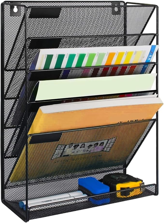 Kuntine.B 6-Tier Wall File Organizer Hanging File Organizer Cubicle Organizer Wall File Holder for Office Home, Black
