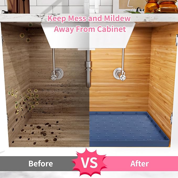 Sdpeia Under Sink Mat 19"×19" Waterproof Silicone Cabinet Liner & Sink Protector for Kitchen & Bathroom, Multi-Purpose Organizers Tray for Pets, Laundry, Cat Litter Mat