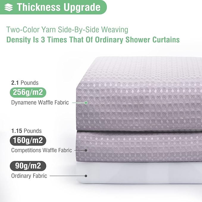 Dynamene Stall Shower Curtain - 60 inch Waffle Weave Heavy Duty Thick Fabric Shower Curtains for Bathroom, Weighted Hotel Spa Luxury Cloth Bath Curtain Set with 10 Plastic Hooks, 60x72, Lavender